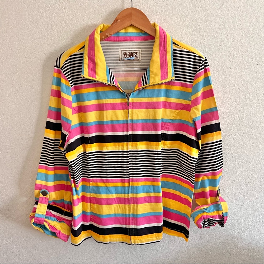 AMI Paris Vintage Striped Zip Up Jacket Sz XL